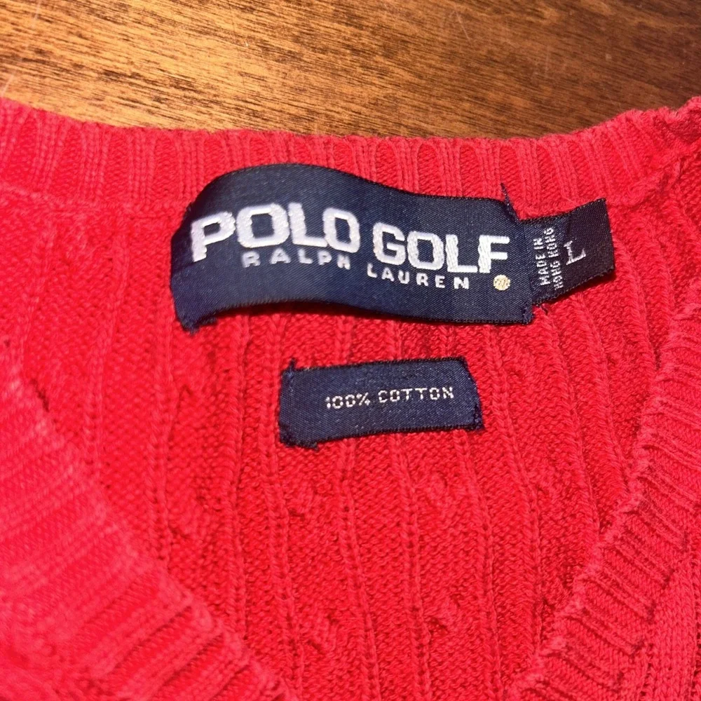 Vintage Polo Ralph Lauren Vest Mens L Red Crest‎ Cable Knit Cotton Preppy V Neck